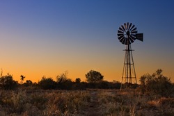 Lovely sunset in Kalahari with windmill grass and bright colours