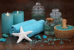 Maritime spa composition in turquoise color.