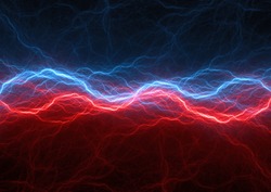 Red and blue electrical lightnings, abstract plasma