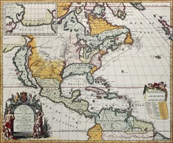 North America old map. Created by Louis Hennepin, published in Amsterdam, 1698