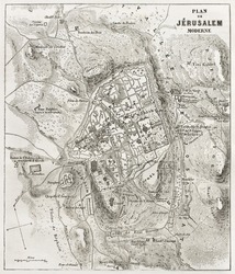 Jerusalem old map. Created by Villemin after Gerardy, published on Le Tour du Monde, Paris, 1860