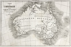 Australia old map. Created by Vuillemin and Erhard, published on Le Tour du Monde, Paris, 1860
