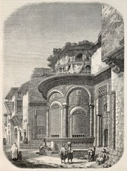 Seby-el-Bedawieh fountain old view, Cairo. Created by Marilhat and Brugnot, published on Magasin Pittoresque, Paris, 1845