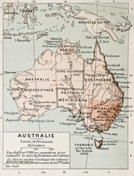 Australia old map. By Paul Vidal de Lablache, Atlas Classique, Librerie Colin, Paris, 1894