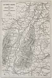 Black Forest old map and Rhine basin. Created by Erhard, published on Le Tour Du Monde, Paris, 1867