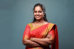 Portrait of a traditionally dressed woman of Indian origin