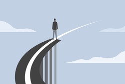 Conceptual illustration of a businessman stands on the edge of a broken bridge and its divider line continues