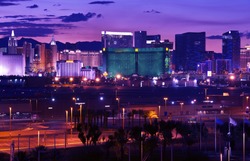 Las Vegas - Vages Strip at Night Panorama. Famous Cities Photo Collection. Las Vegas, Nevada, USA.