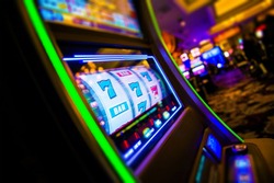 Casino Slot Machines. Las Vegas Strip Digital Slot Machine Closeup. Sin City Gabling. Las Vegas, United States.