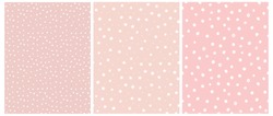 Cute White Stars and Dots Seamless Vector Patterns. Tiny Stars Isolated on a Pink Background.Light Pastel Pink Simple Infantile Sky Design.Delicate Dotted Vector Print Ideal for Fabric, Card, Layout.
