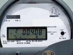Close-up of modern smart grid residential digital power supply meter