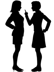 Two angry business women disagree yell fight in an argument.