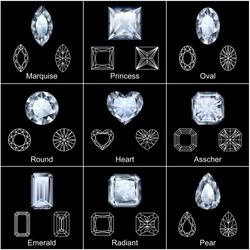 Set of variously shaped realistic diamonds - vector