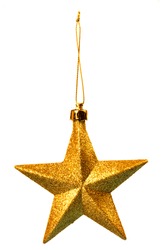 Gold five pointed star christmas decoration for haging on tree