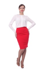 red formal skirt
