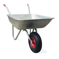 Wheelbarrow isolated on white background. Garden single wheel cart