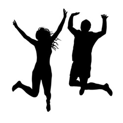 Couple of woman and man silhouettes jumping