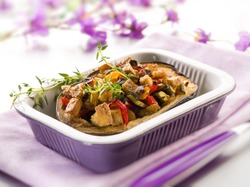 eggplant stuffed with tofu capsicum and zucchinis, veggie food