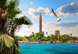 TV tower near Nile in Cairo at sunlight