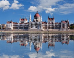 Budapest - Hungarian parliament.with reflection in Danube river