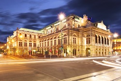 Vienna 's State Opera House at night, Austria