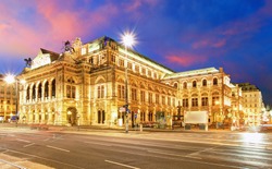 Vienna State Opera House at night, Austria, Theater