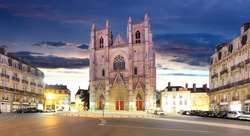 Night view on the saint Pierre cathedral in Nantes city in France