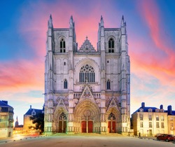 Nantes city in France - Sunset view on the saint Pierre cathedral