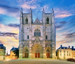Nantes cathedral at night, France
