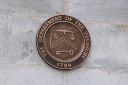 United States Department of the Treasury Seal in Treasury building in Washington, DC