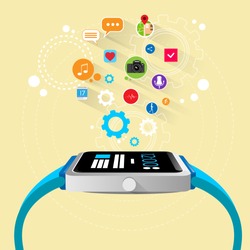 smart watch new technology electronic device with apps icons flat design vector illustration