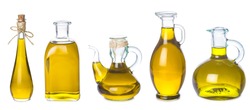 Set of extra virgin olive oil jars isolated on a white background