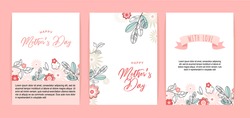 Mother's day greeting card set with flowers background. Happy Mother's day.  vector illustration