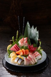 Delicious Japanese food, seafood sashimi platter	
