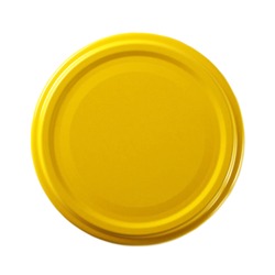 Yellow juice bottle lid isolated on white background, top view