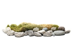 Dry moss with rocks isolated on white background