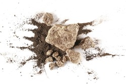 Pile rock and dirt isolated on white background and texture, top view