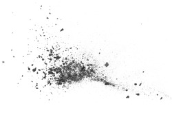 Black coal dust with effect fragments explosion isolated on white background and texture, clipping path