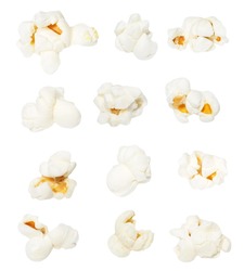 Macro popcorn isolated on white background, with clipping path, (high resolution)