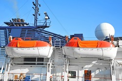 Safety lifeboat on deck of a passenger ship