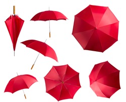 Red umbrellas on white