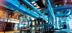 Industrial zone, Steel pipelines, valves and ladders           