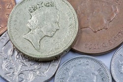 Old used British coins closeup