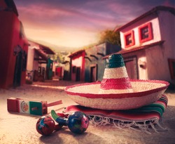 Mexican fiesta background with a hat 