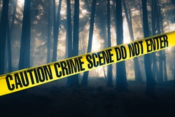 Crime scene tape in the woods