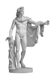 God Apollo sculpture. Ancient Greek god of Sun and Poetry Plaster copy of a marble statue isolated on white with clipping path