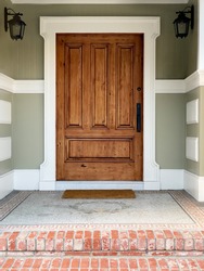 Brown front door, exterior shot of a house