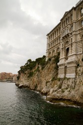 Monaco Oceanographic Institute, which used to be lead by Jaques Custeau. View with Mediterranean Sea below.