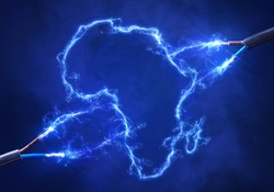 Flow of energy in the shape of Africa appears between a cut cable.(series)