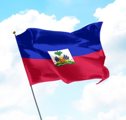 Flag of Haiti Raised Up in The Sky